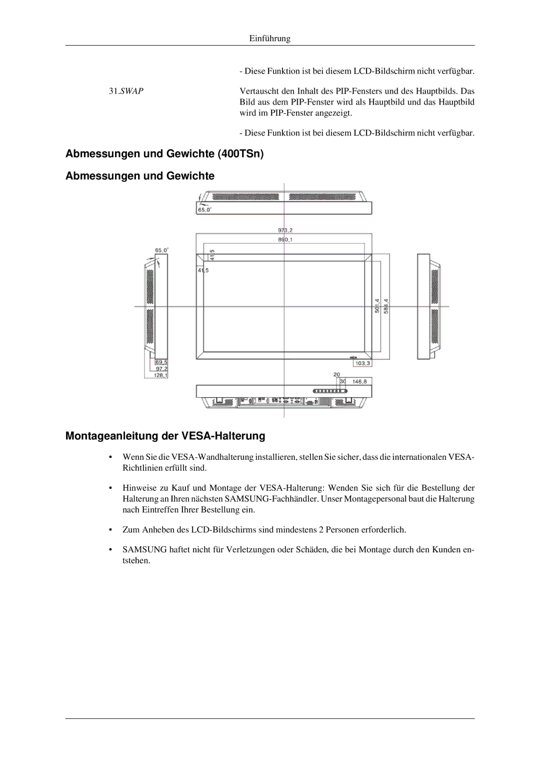 Samsung LH46TCTMBC/EN, LH40TCTMBC/EN manual Diese Funktion ist bei diesem LCD-Bildschirm nicht verfügbar 