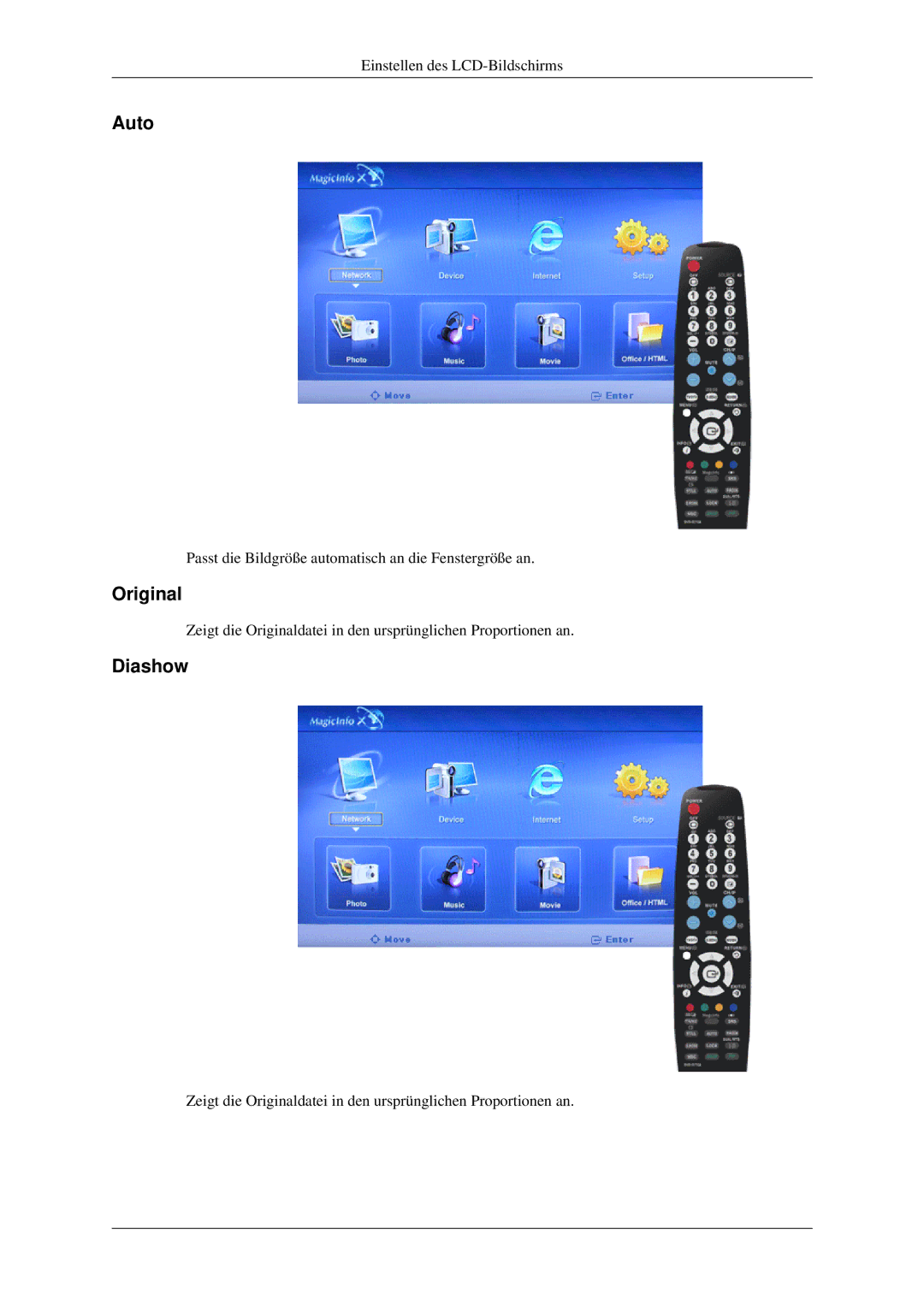 Samsung LH46TCTMBC/EN, LH40TCTMBC/EN manual Auto, Original, Diashow 