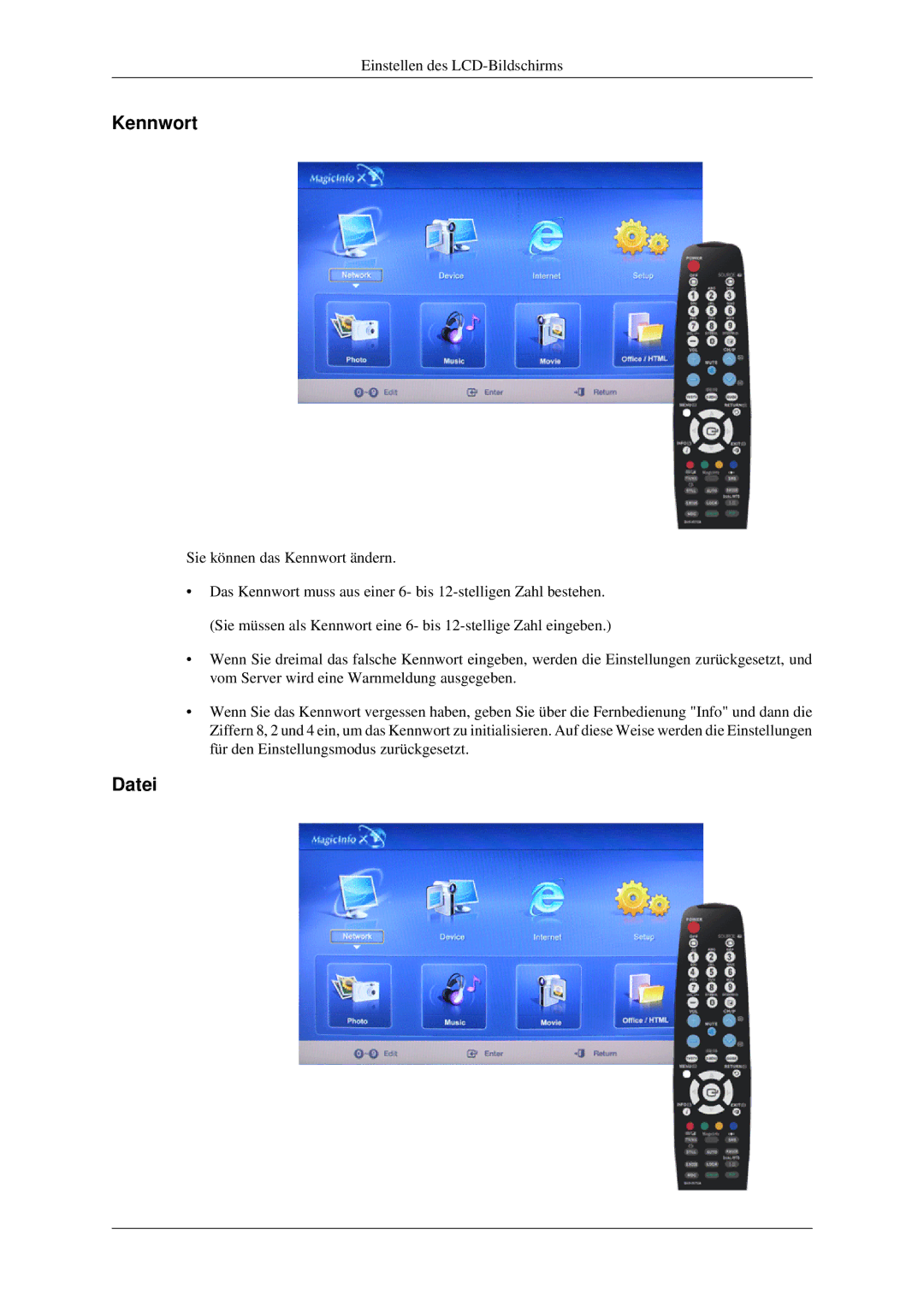 Samsung LH40TCTMBC/EN, LH46TCTMBC/EN manual Kennwort, Datei 