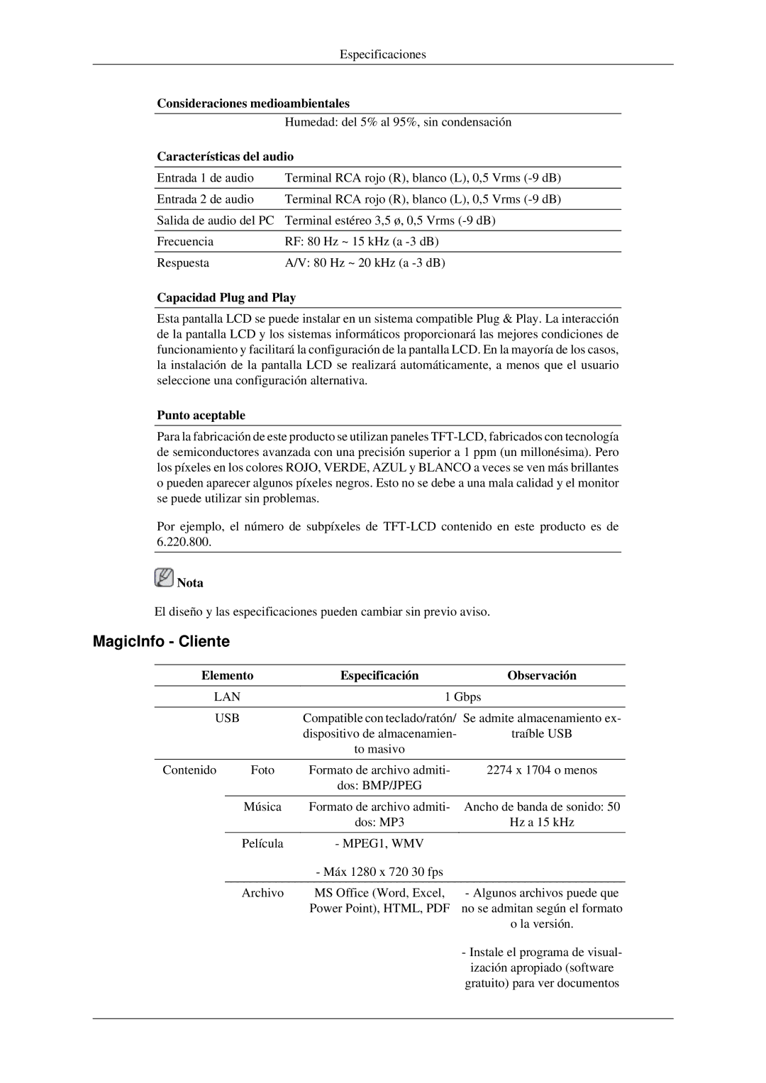 Samsung LH46TCTMBC/EN, LH40TCTMBC/EN manual Se admite almacenamiento ex 