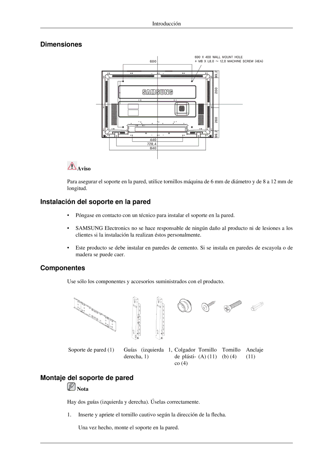 Samsung LH46TCTMBC/EN, LH40TCTMBC/EN manual Dimensiones 