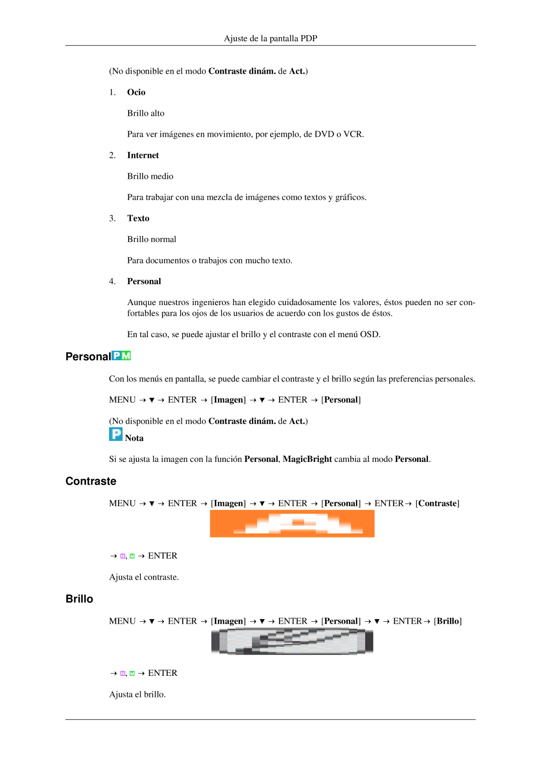 Samsung LH46TCTMBC/EN, LH40TCTMBC/EN manual Personal, Contraste, Brillo 