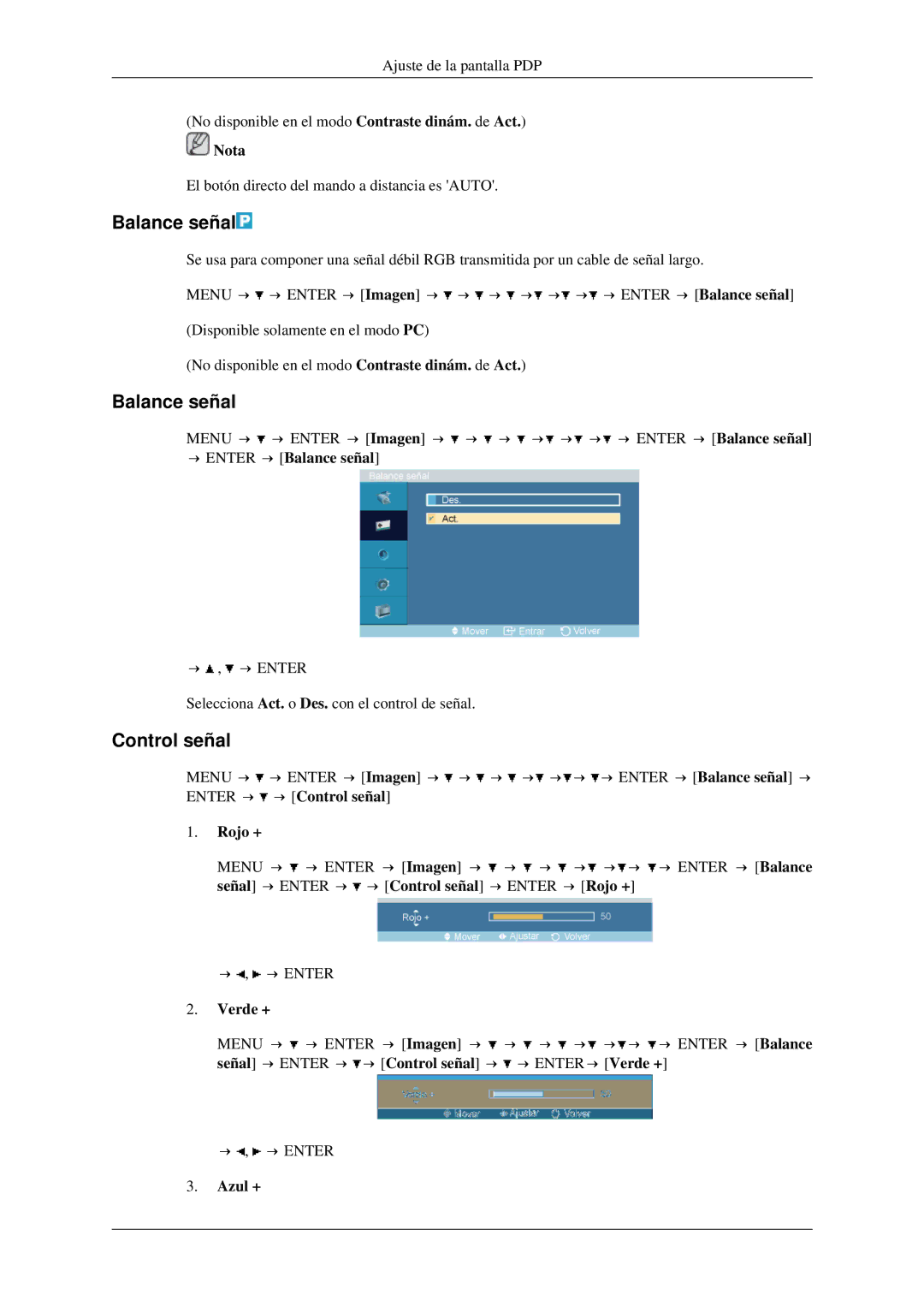 Samsung LH46TCTMBC/EN, LH40TCTMBC/EN manual Balance señal, Control señal 