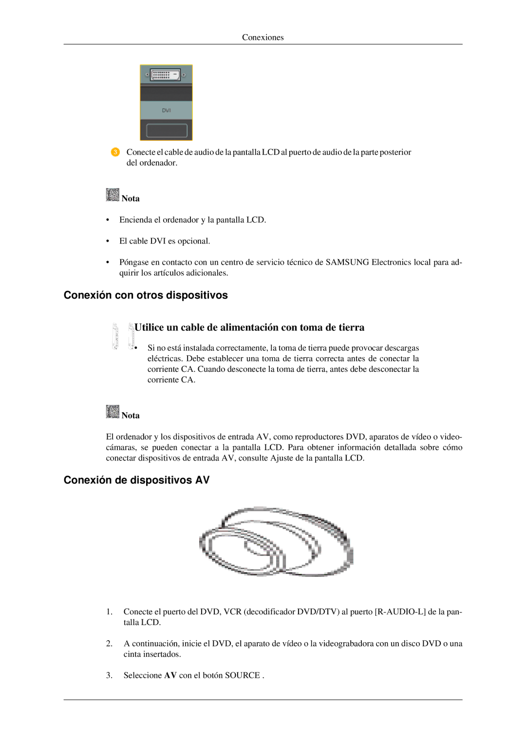 Samsung LH46TCTMBC/EN, LH40TCTMBC/EN manual Conexión con otros dispositivos, Conexión de dispositivos AV 