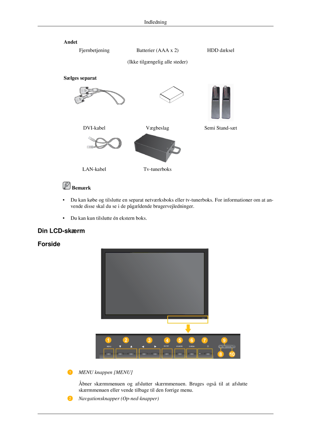 Samsung LH40TCTMBC/EN, LH46TCTMBC/EN manual Din LCD-skærm Forside, Sælges separat 