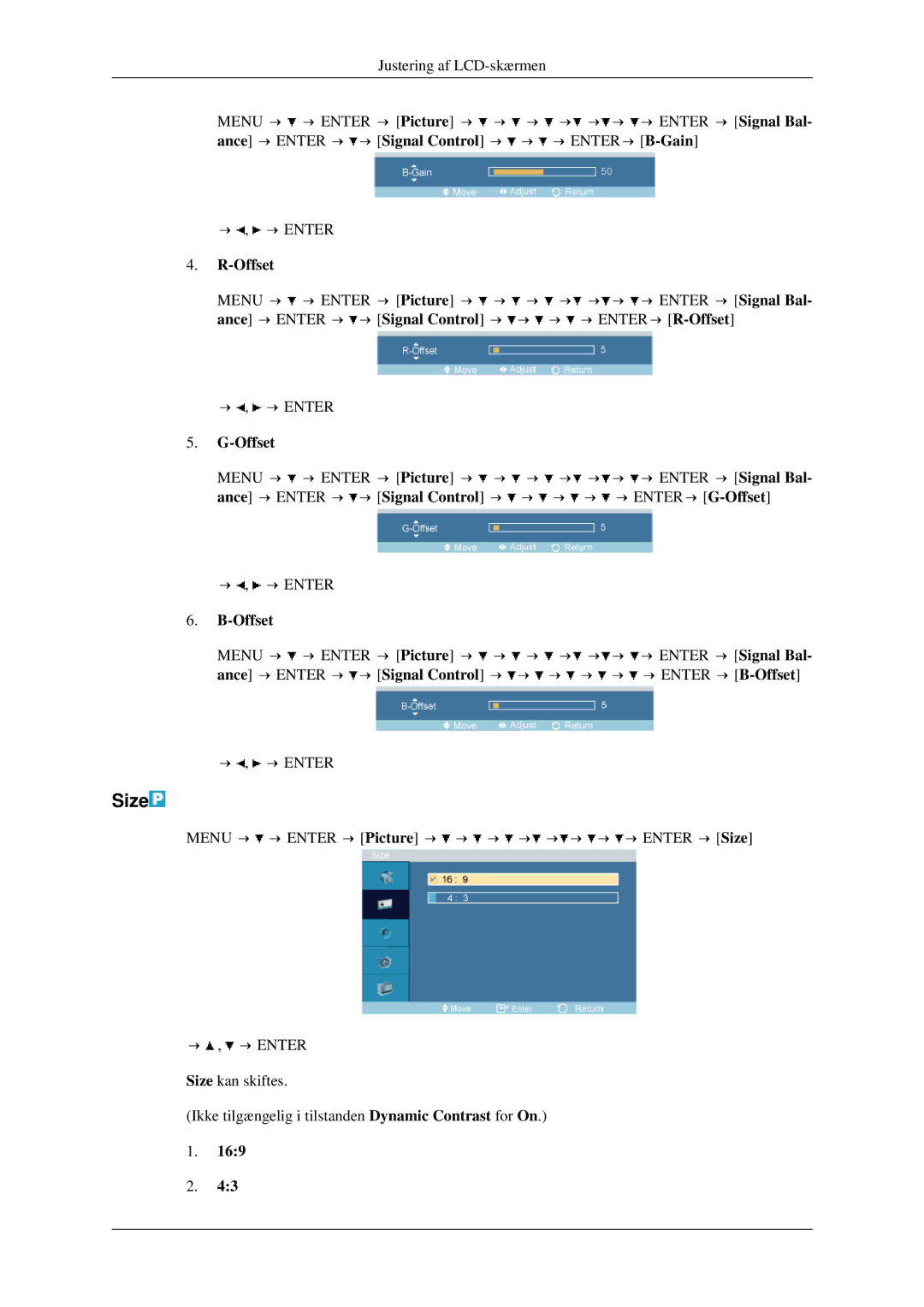 Samsung LH46TCTMBC/EN, LH40TCTMBC/EN manual Size, Offset 