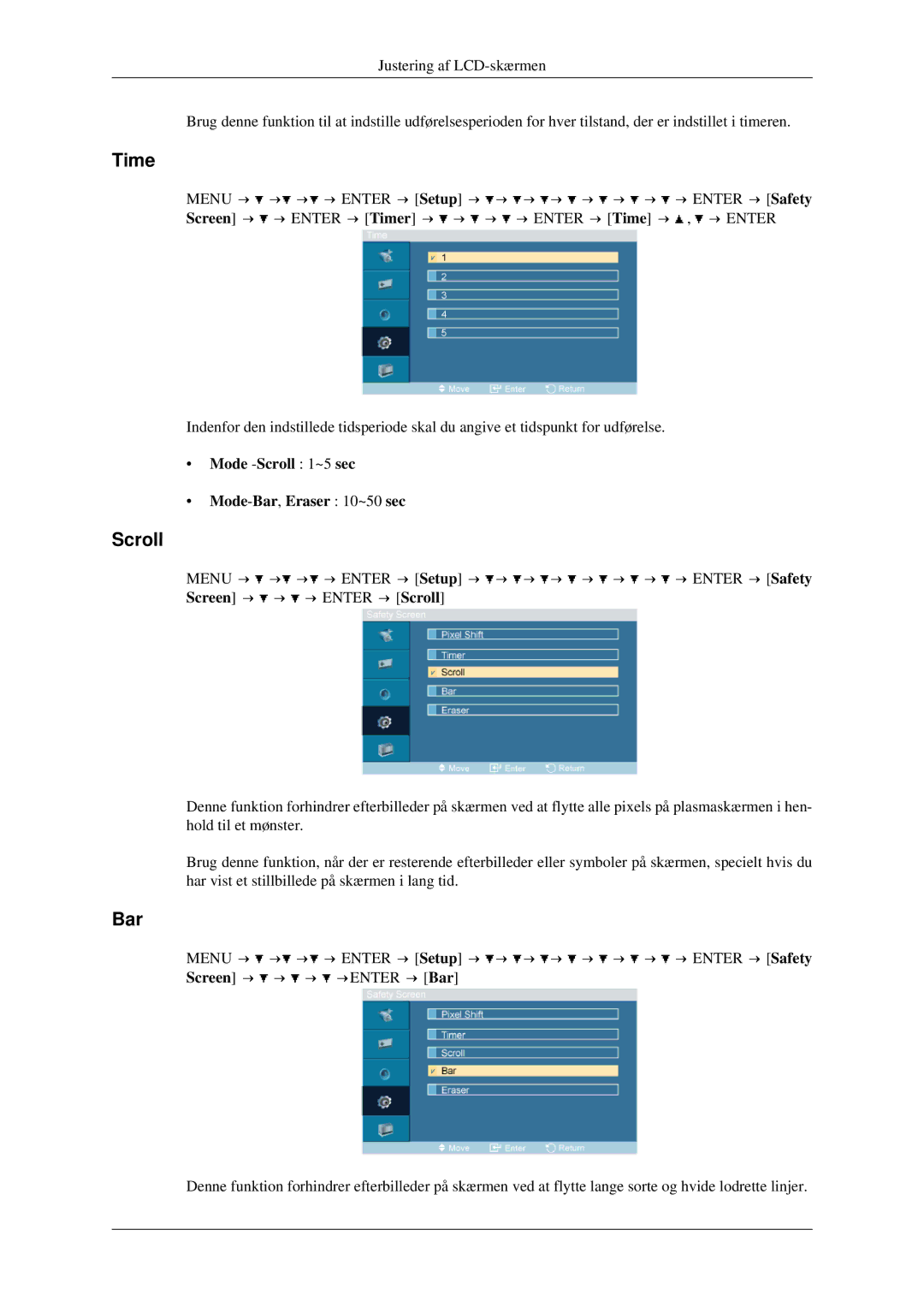 Samsung LH40TCTMBC/EN, LH46TCTMBC/EN manual Mode -Scroll 1~5 sec Mode-Bar,Eraser 10~50 sec 