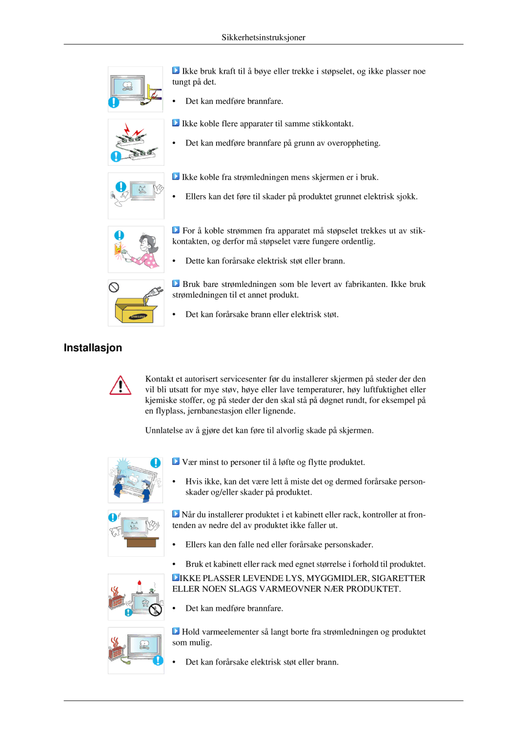 Samsung LH46TCTMBC/EN, LH40TCTMBC/EN manual Installasjon 