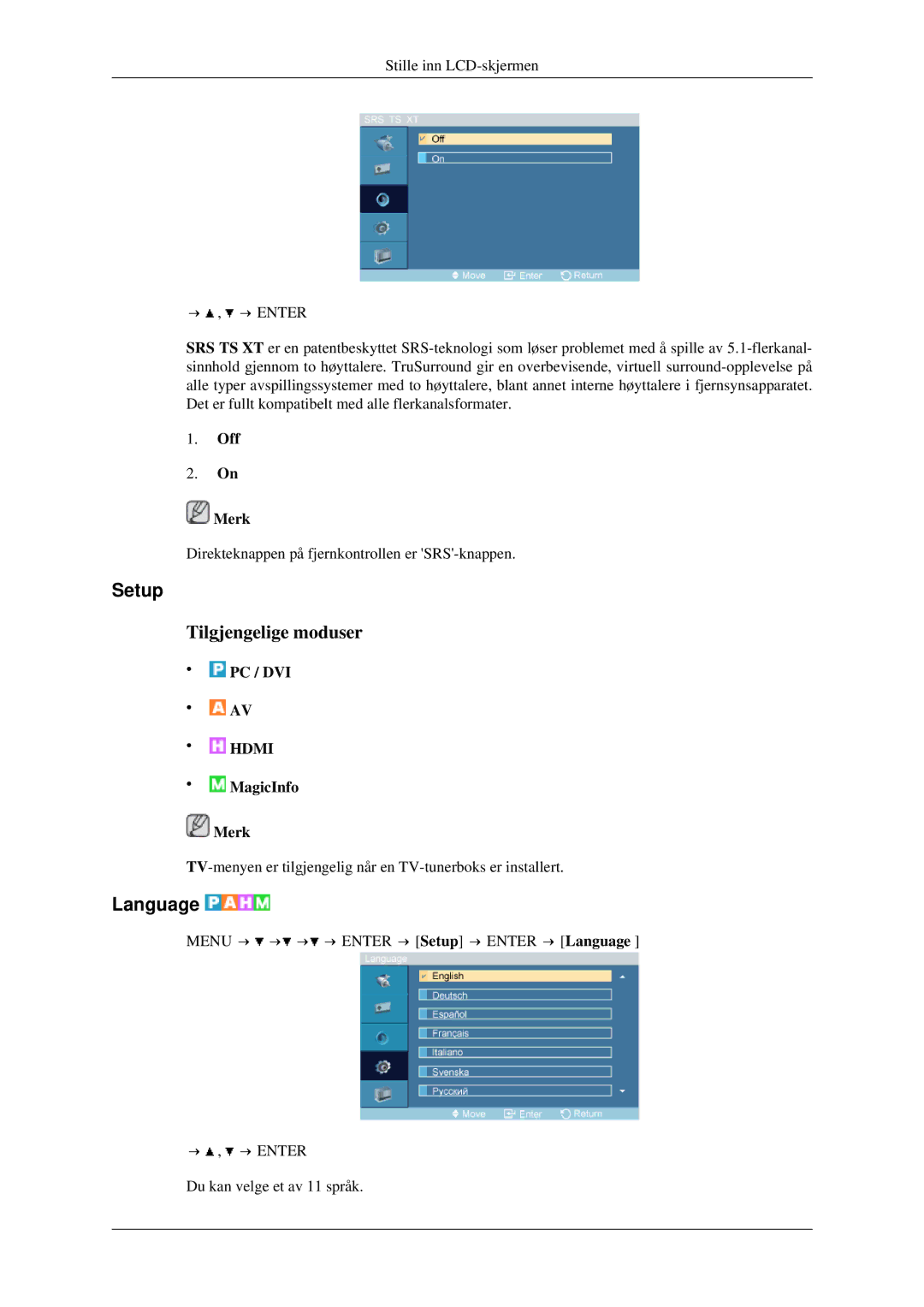 Samsung LH46TCTMBC/EN, LH40TCTMBC/EN manual Setup, Language, Off Merk 