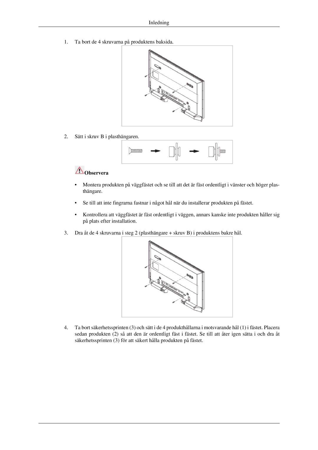 Samsung LH46TCTMBC/EN, LH40TCTMBC/EN manual Observera 