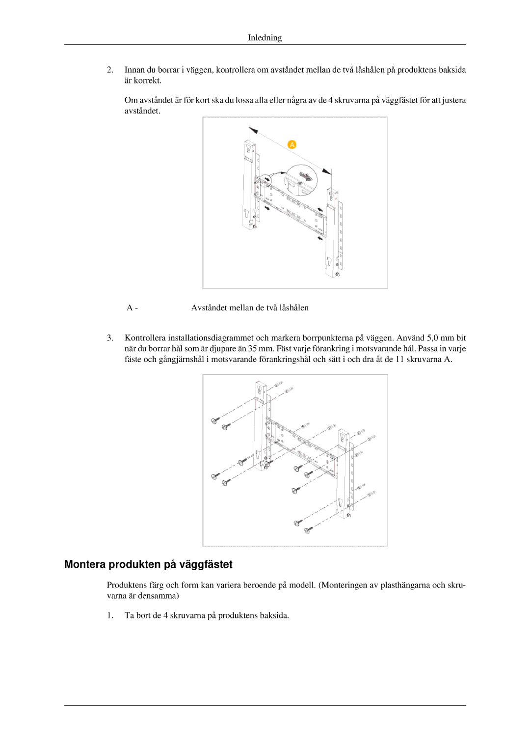 Samsung LH46TCTMBC/EN, LH40TCTMBC/EN manual Montera produkten på väggfästet 