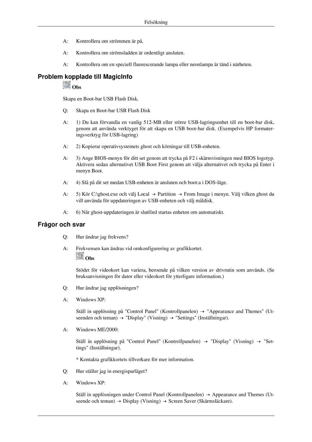 Samsung LH40TCTMBC/EN, LH46TCTMBC/EN manual Problem kopplade till MagicInfo, Frågor och svar 