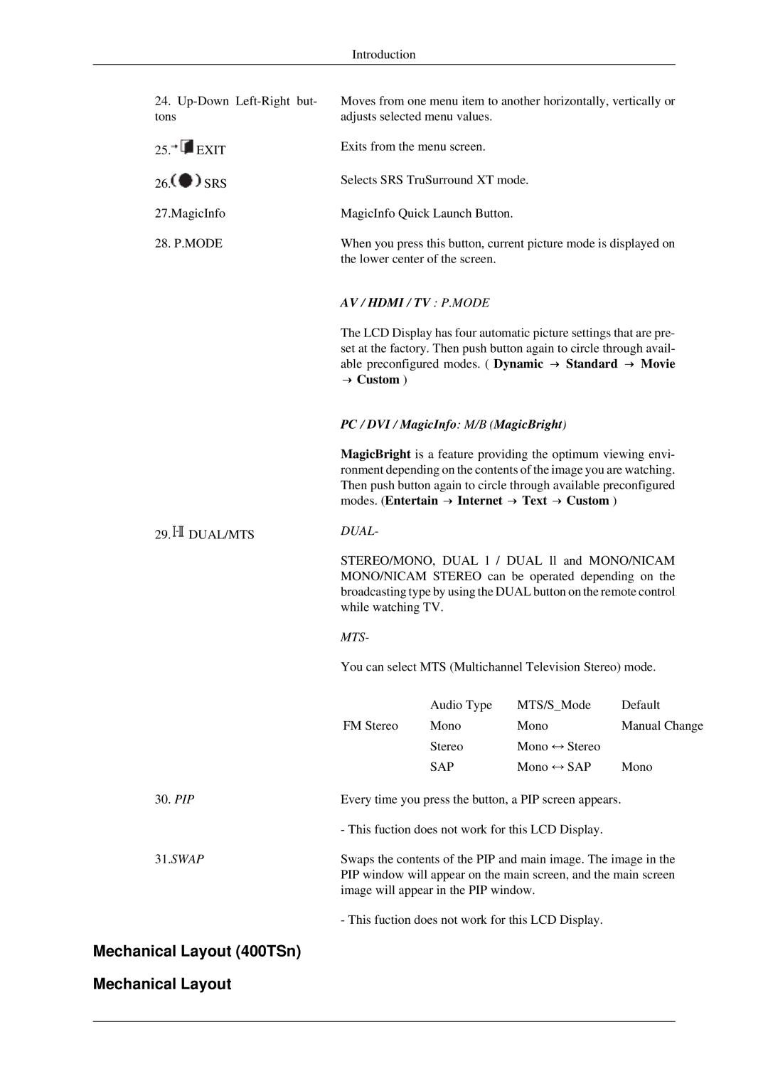 Samsung LH46TCTQBC/XJ, LH40TCTMBC/EN, LH46TCTMBC/EN, LH40TCTMBC/XY manual Mechanical Layout 400TSn, → Custom 