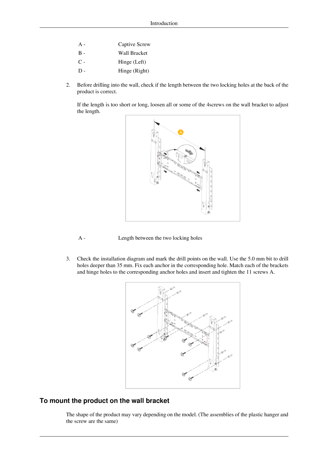 Samsung LH40TCTMBC/EN, LH46TCTQBC/XJ, LH46TCTMBC/EN, LH40TCTMBC/XY manual To mount the product on the wall bracket 