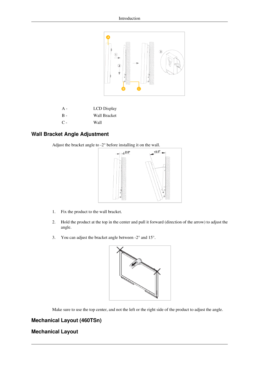 Samsung LH46TCTMBC/EN, LH40TCTMBC/EN, LH46TCTQBC/XJ, LH40TCTMBC/XY Wall Bracket Angle Adjustment, Mechanical Layout 460TSn 