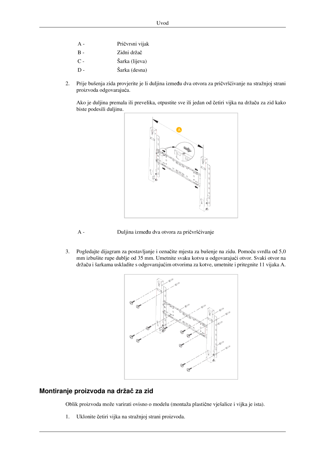 Samsung LH40TCTMBC/EN manual Montiranje proizvoda na držač za zid 