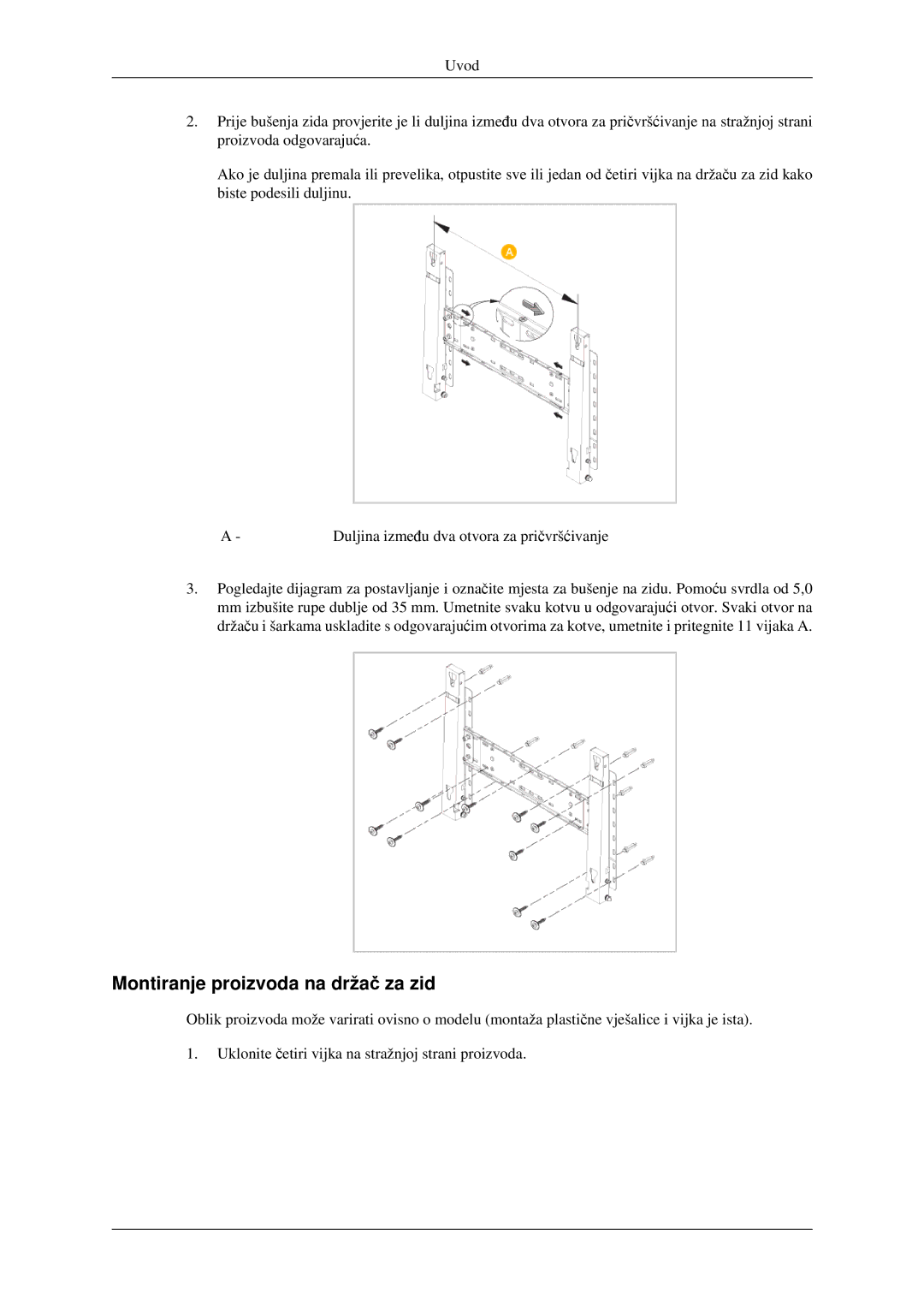 Samsung LH40TCTMBC/EN manual Montiranje proizvoda na držač za zid 