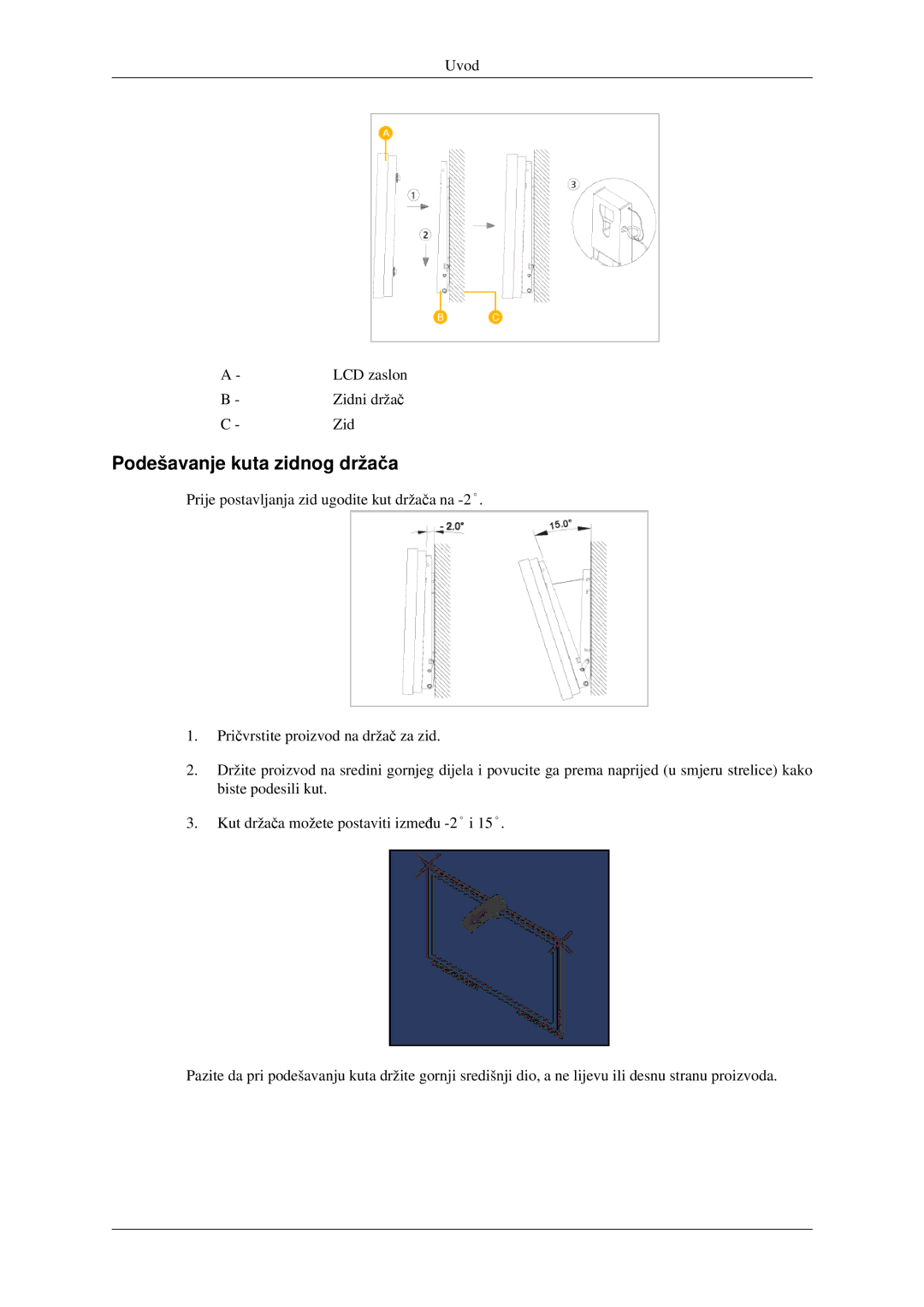 Samsung LH40TCTMBC/EN manual Podešavanje kuta zidnog držača 