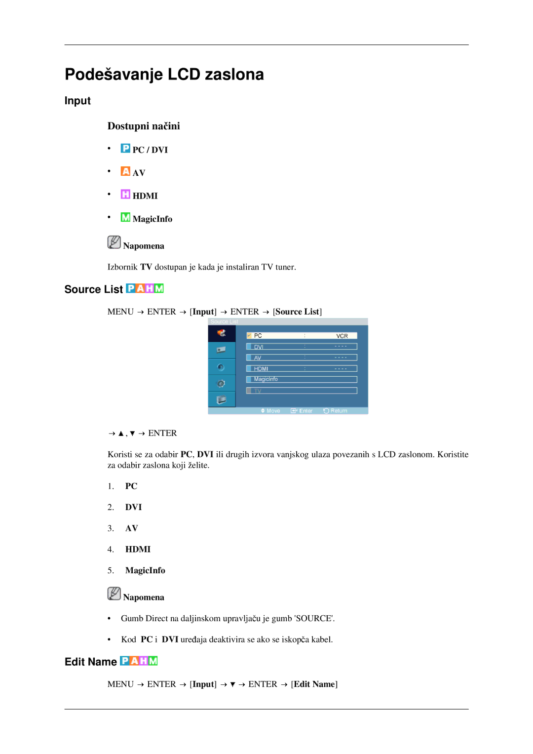 Samsung LH40TCTMBC/EN manual Input, Source List, Edit Name 