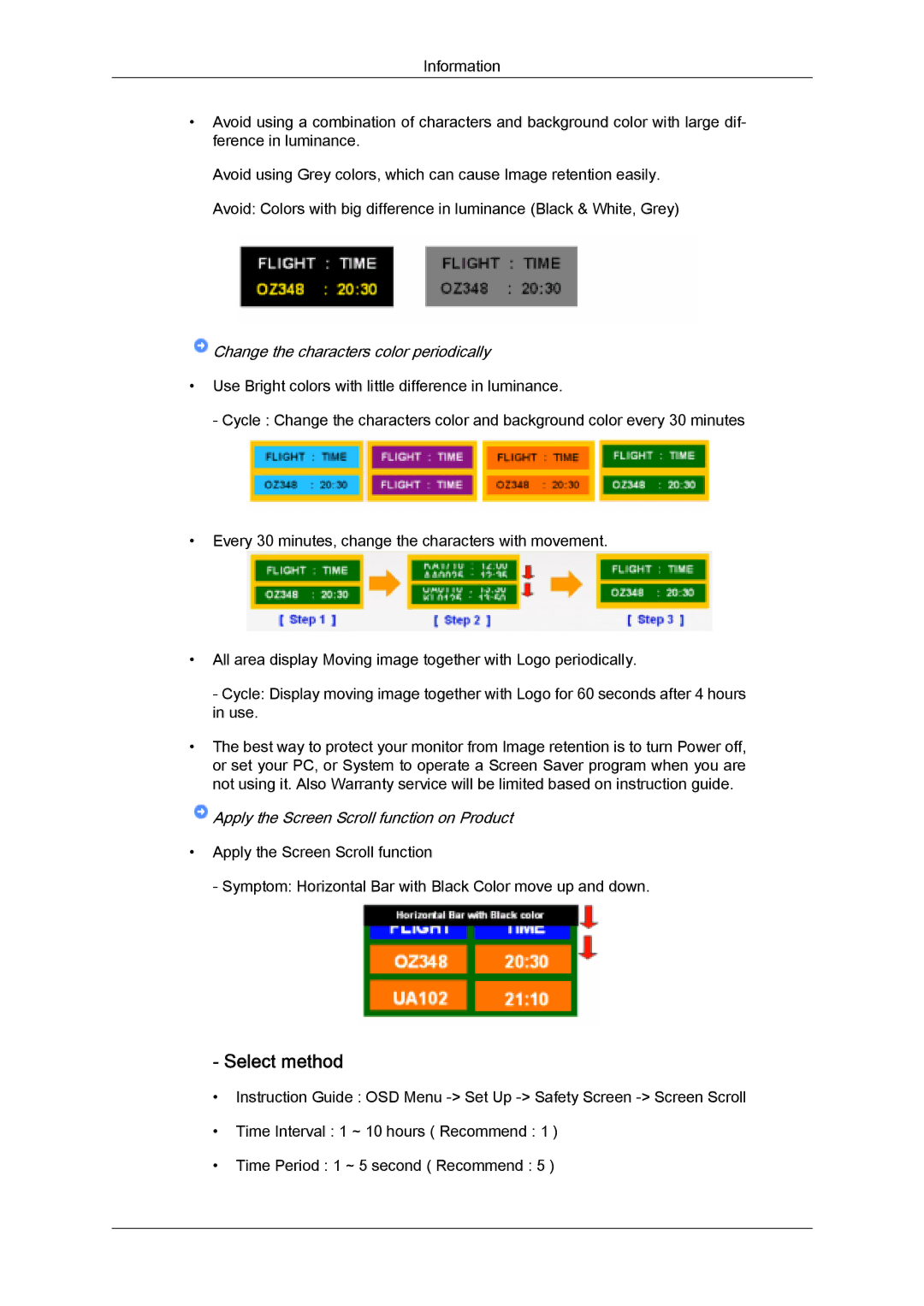 Samsung LH40TCUMBG/EN, LH46TCUMBC/EN, LH40TCQMBG/EN, LH46TCUMBG/EN Select method, Change the characters color periodically 