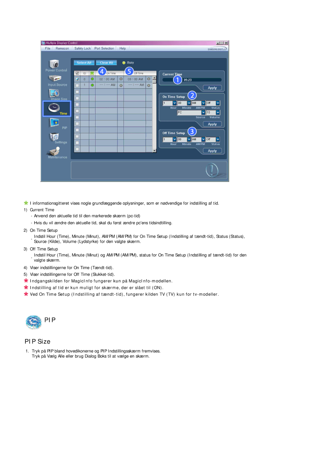 Samsung LH46TCUMBC/EN, LH40TCUMBG/EN, LH40TCQMBG/EN, LH46TCUMBG/EN, LH40TCUMBC/EN manual Pip, PIP Size 