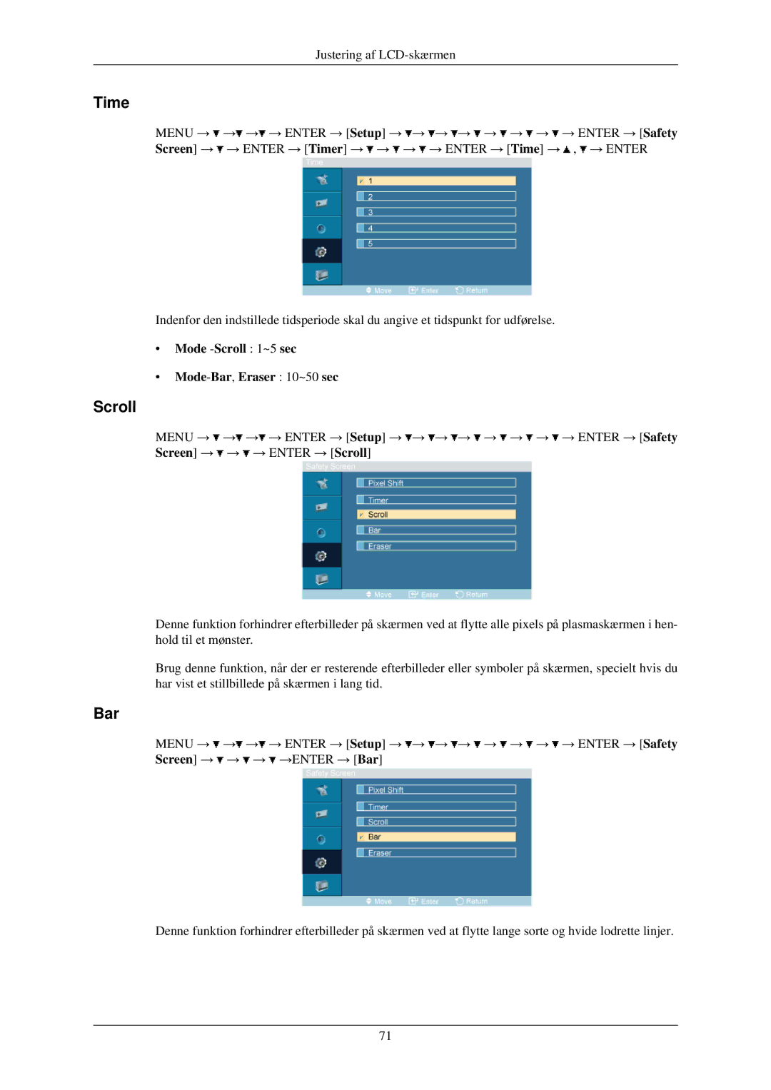 Samsung LH46TCUMBC/EN, LH40TCUMBG/EN, LH40TCQMBG/EN, LH46TCUMBG/EN Mode -Scroll 1~5 sec Mode-Bar,Eraser 10~50 sec 