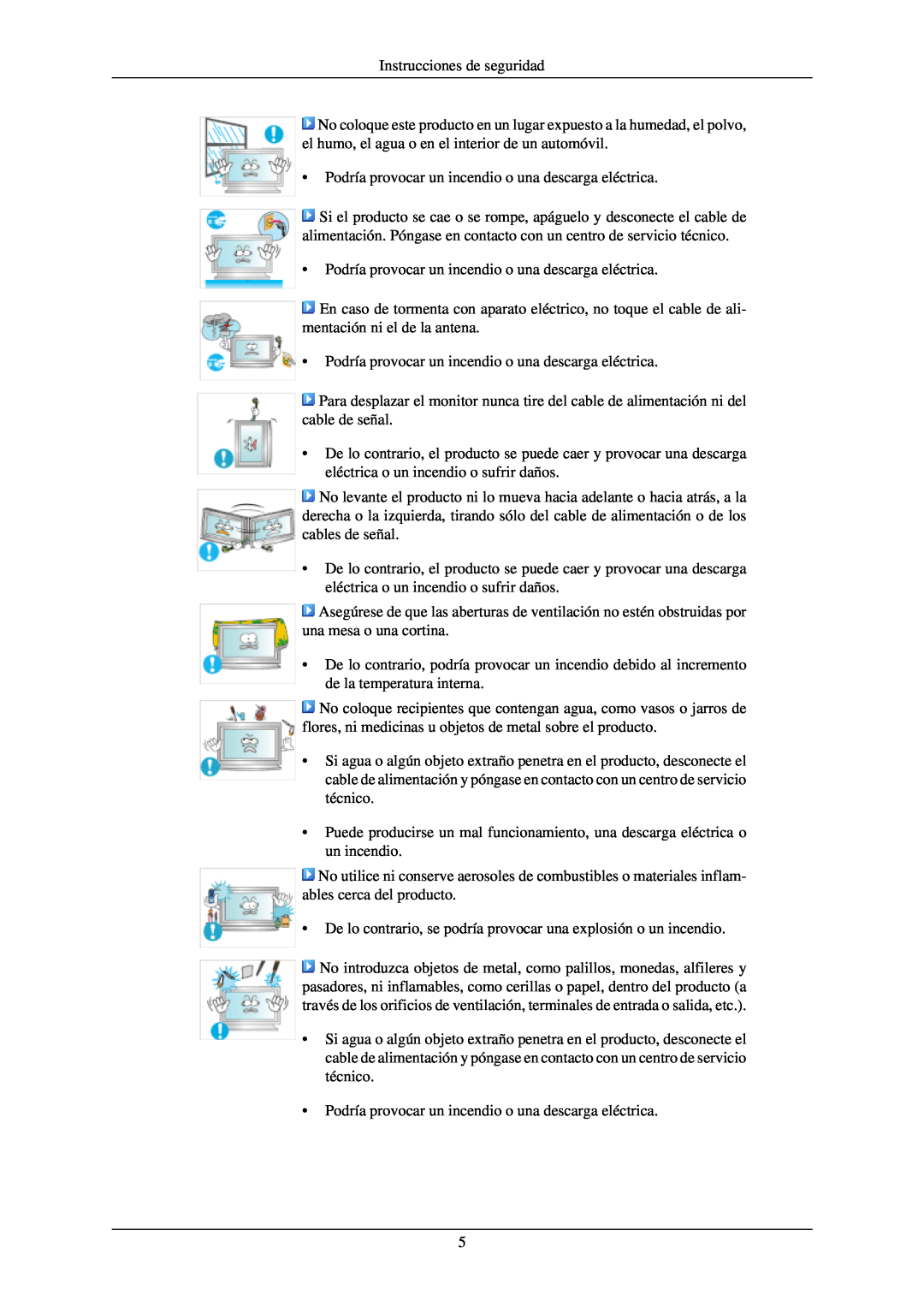 Samsung LH46TCUMBC/EN, LH40TCUMBG/EN manual Instrucciones de seguridad, Podría provocar un incendio o una descarga eléctrica 