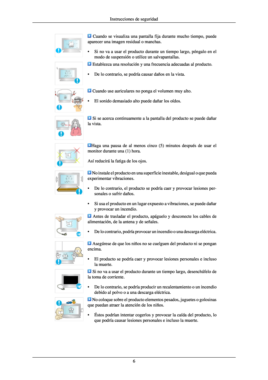 Samsung LH40TCQMBG/EN manual Instrucciones de seguridad, Establezca una resolución y una frecuencia adecuadas al producto 