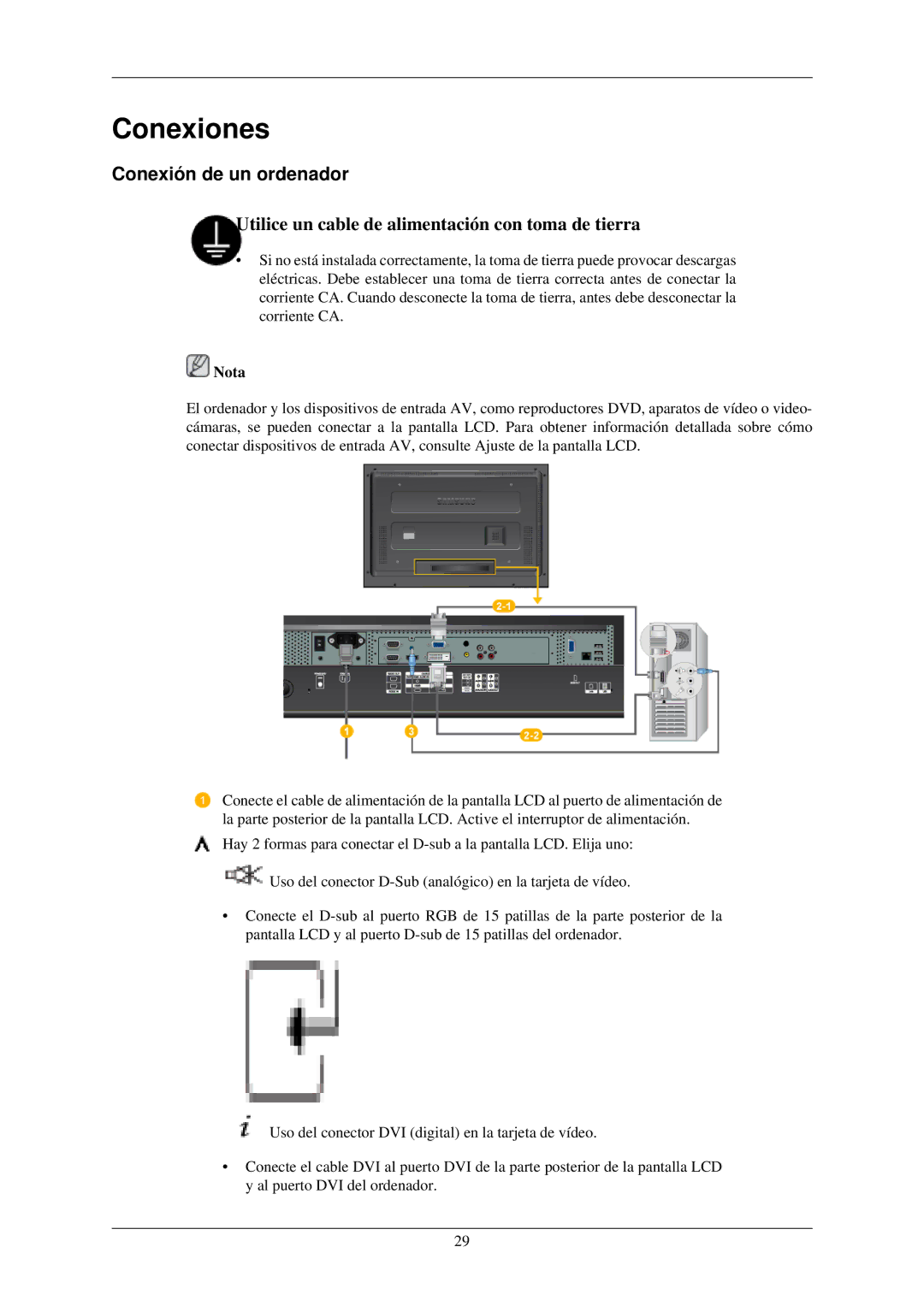 Samsung LH40TCUMBC/EN, LH40TCUMBG/EN, LH46TCUMBC/EN, LH46TCUMBG/EN manual Conexiones, Conexión de un ordenador 