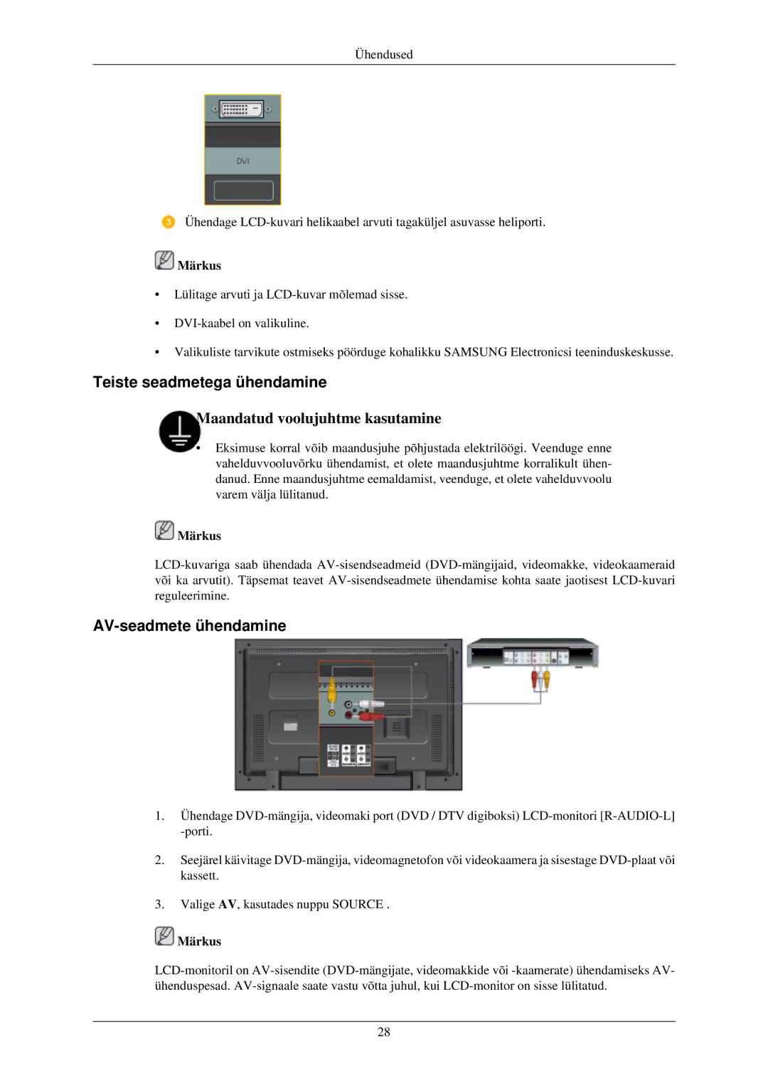 Samsung LH40TCUMBG/EN manual Teiste seadmetega ühendamine, AV-seadmete ühendamine 