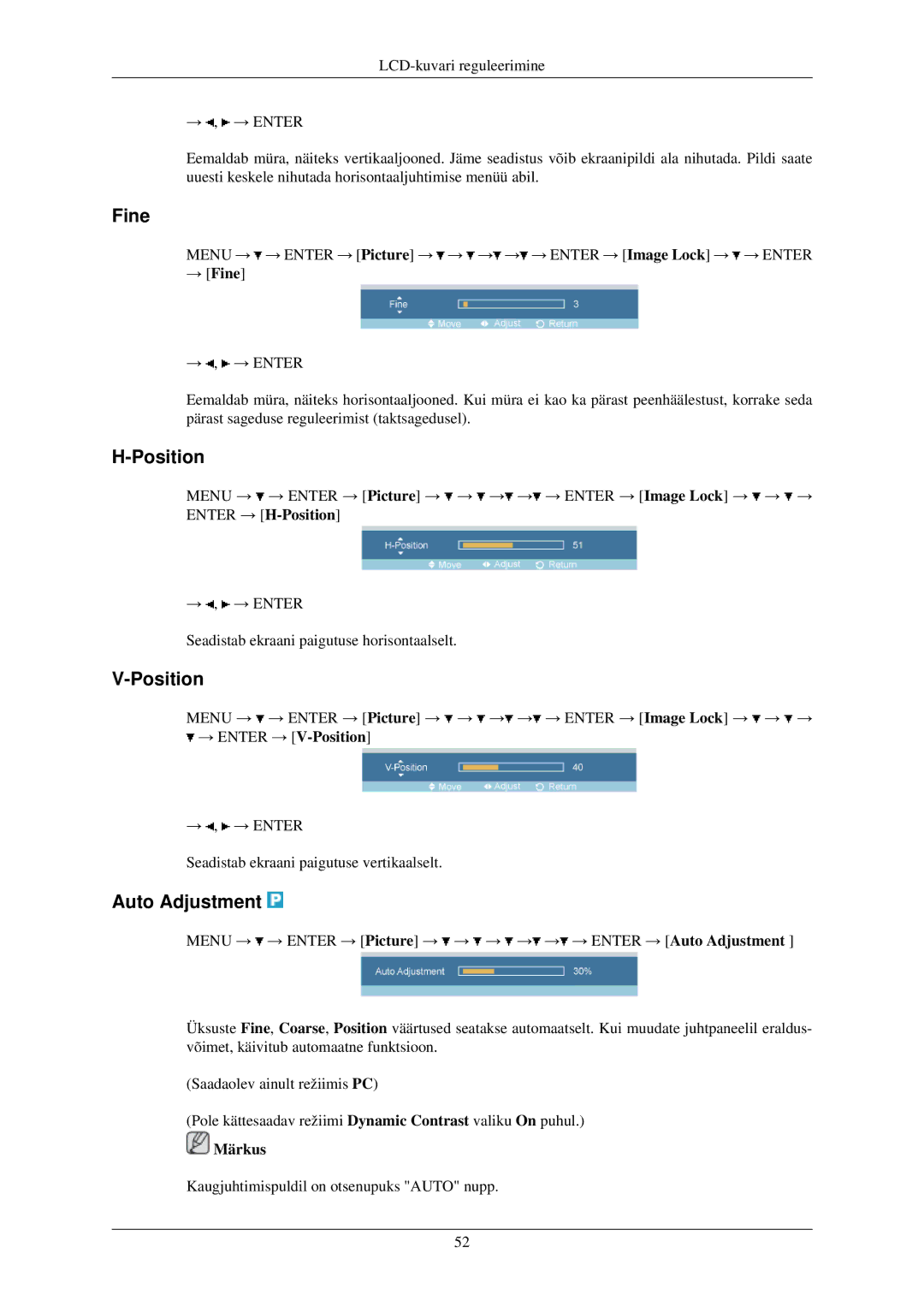 Samsung LH40TCUMBG/EN manual Position, Auto Adjustment, → Fine 