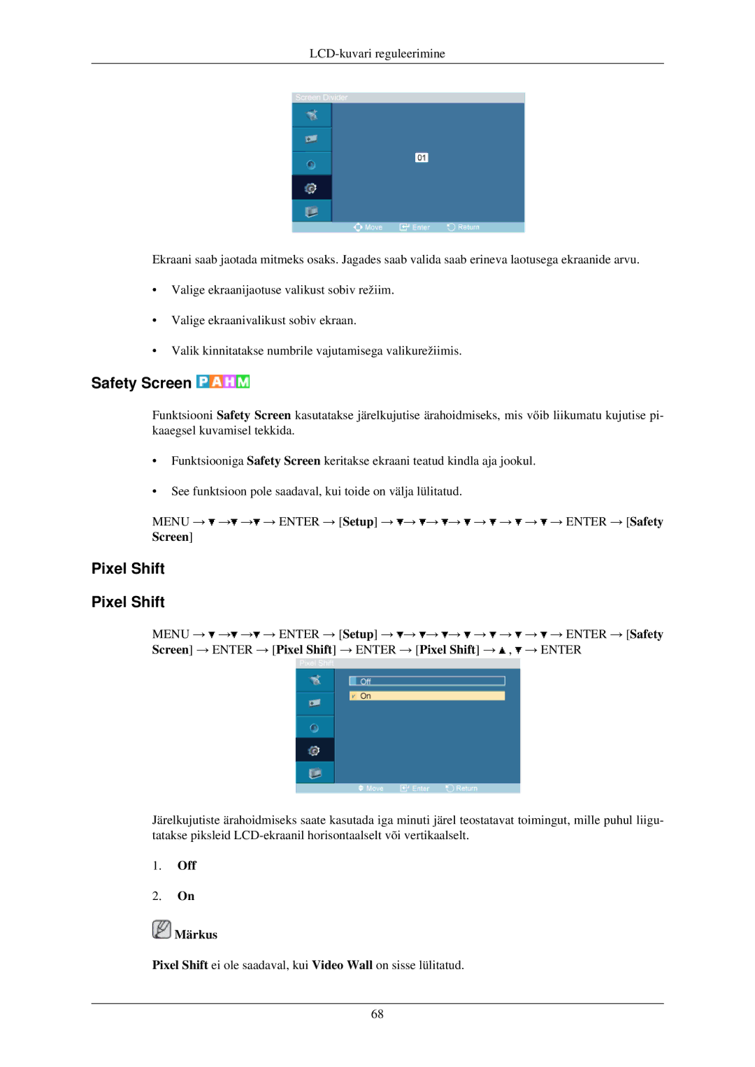 Samsung LH40TCUMBG/EN manual Safety Screen, Pixel Shift 