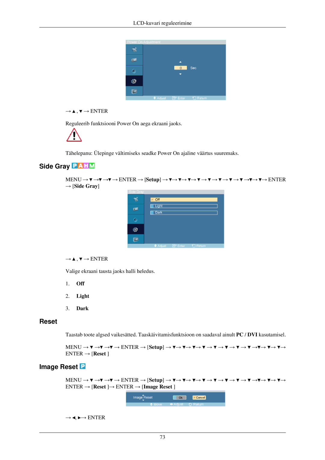 Samsung LH40TCUMBG/EN manual Image Reset, → Side Gray, Off Light Dark 