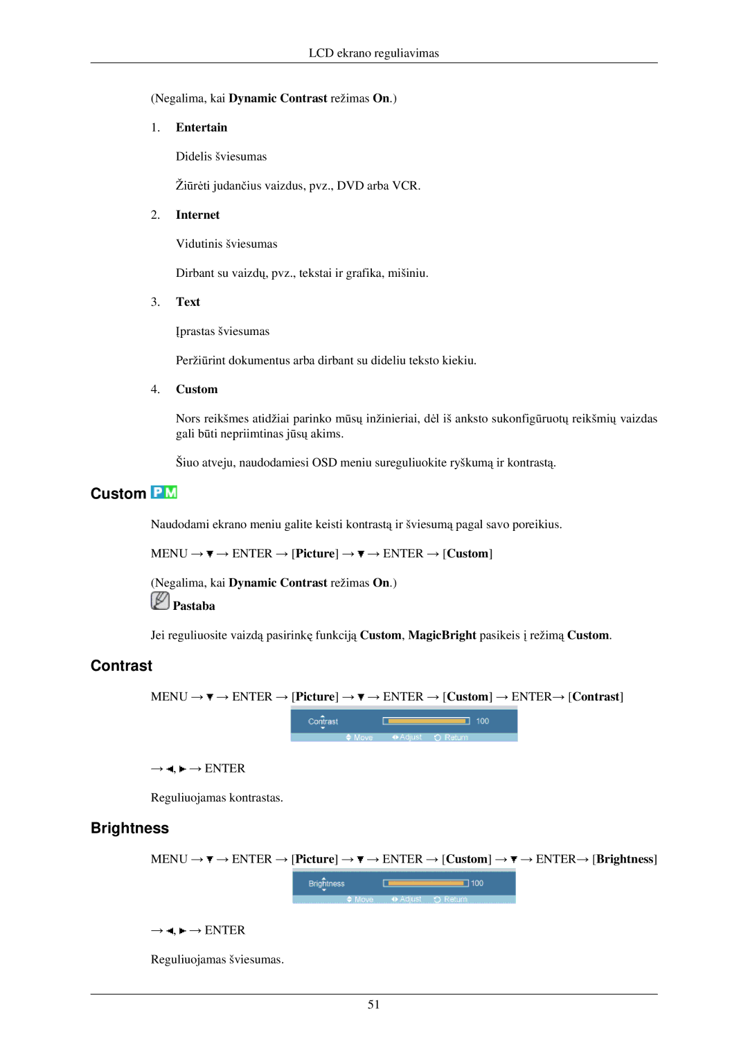 Samsung LH40TCUMBG/EN manual Custom, Contrast, Brightness 