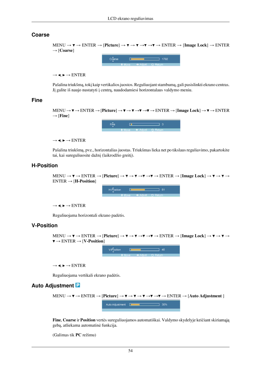 Samsung LH40TCUMBG/EN manual Coarse, Fine, Position, Auto Adjustment 