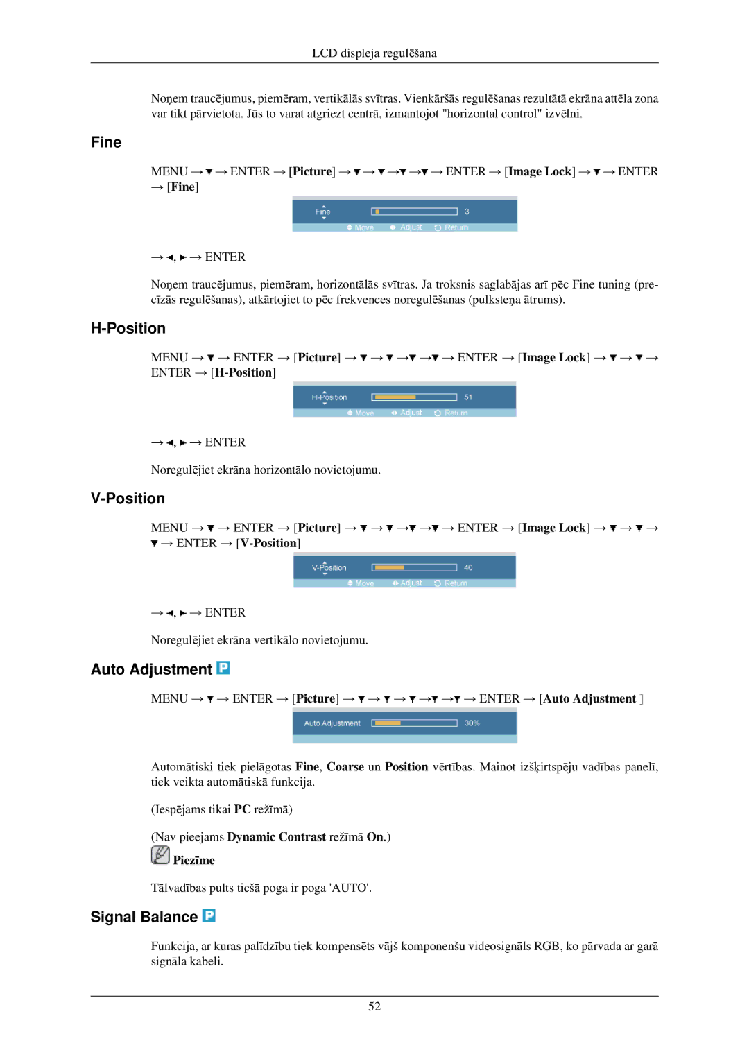 Samsung LH40TCUMBG/EN manual Position, Auto Adjustment, Signal Balance, → Fine 