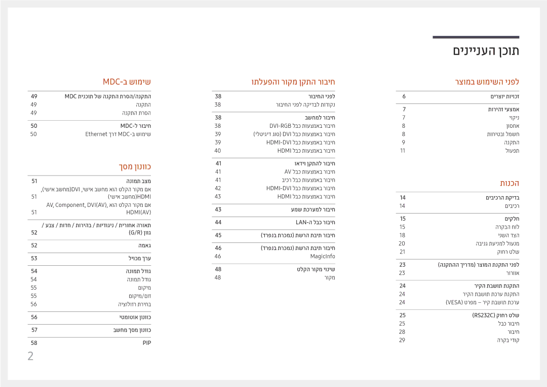 Samsung LH49DCJPLGC/CH, LH43DCJPLGC/EN, LH49DCHPLGC/EN, LH43DCJPLGC/CH, LH49DCHPLGC/CH manual םיניינעה ןכות 