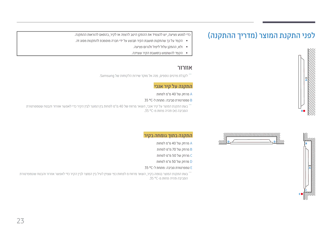 Samsung LH43DCJPLGC/CH, LH43DCJPLGC/EN הנקתהה ךירדמ רצומה תנקתה ינפל, רורווא, יכנא ריק לע הנקתה, ריקב החמוג ךותב הנקתה 