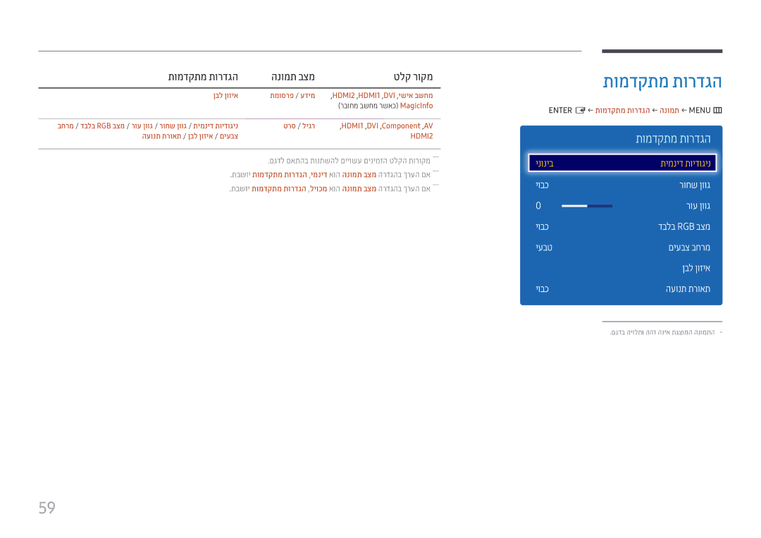 Samsung LH49DCHPLGC/CH, LH43DCJPLGC/EN, LH49DCHPLGC/EN, LH49DCJPLGC/CH manual Enter E ← תומדקתמ תורדגה ← הנומת ← Menu m 