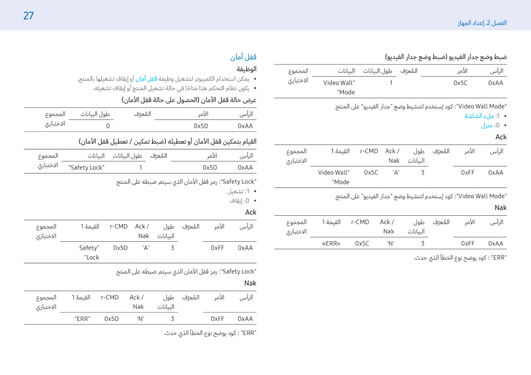 Samsung LH49PMFPBGC/NG نامأ لفق, ناملأا لفق ةلاح لىع لوصحلا ناملأا لفق ةلاح ضرع, ويديفلا رادج عضو طبض ويديفلا رادج عضو طبض 