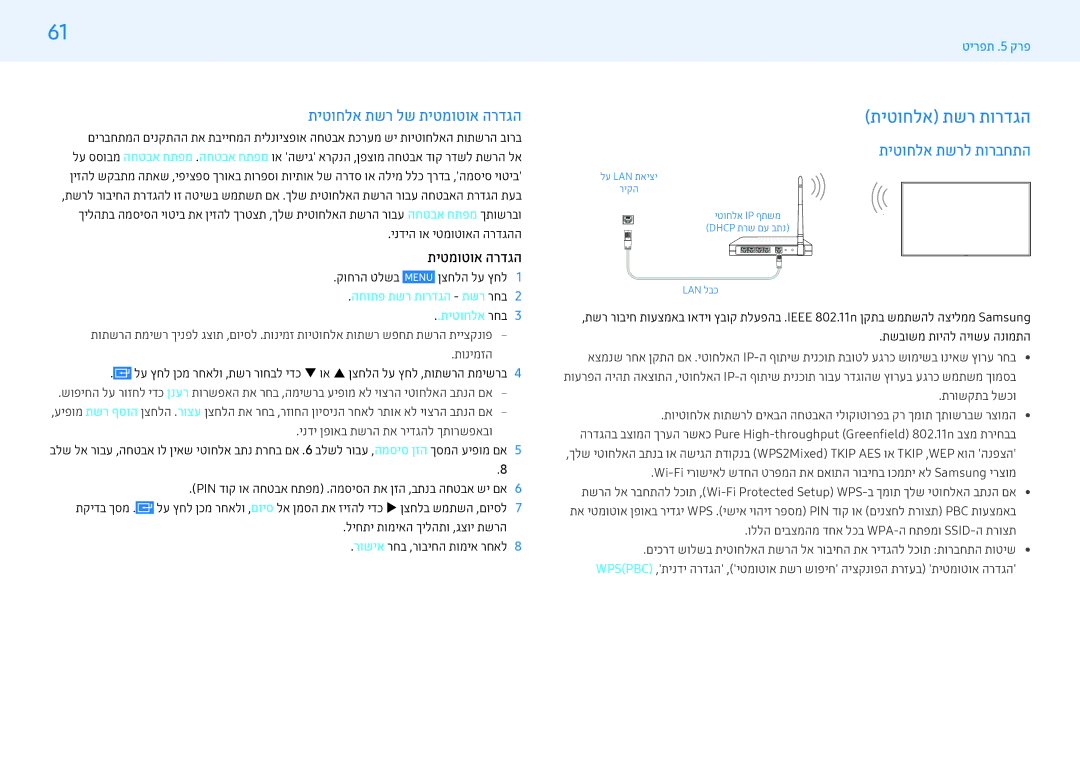 Samsung LH43PMFPBGC/CH, LH43PMFPBGC/EN manual תיטוחלא תשר תורדגה, תיטוחלא תשר לש תיטמוטוא הרדגה, תיטוחלא תשרל תורבחתה 