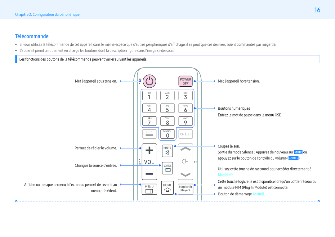 Samsung LH55PMFXTBC/EN, LH43PMFXTBC/EN, LH32PMFXTBC/EN manual Télécommande, Vol 