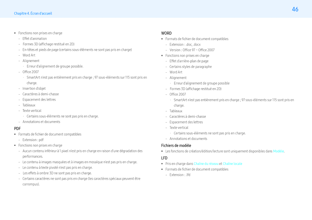 Samsung LH55PMFXTBC/EN, LH43PMFXTBC/EN manual Fichiers de modèle, Pris en charge dans Chaîne du réseau et Chaîne locale 