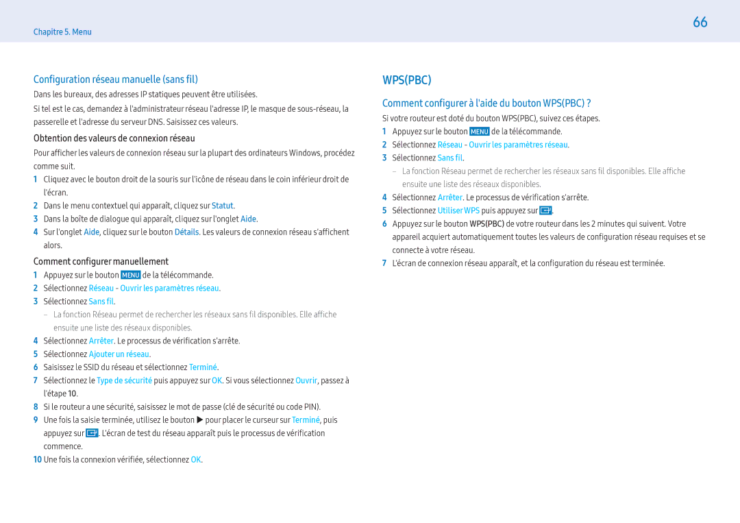 Samsung LH43PMFXTBC/EN, LH55PMFXTBC/EN Configurtion réseau manuelle sans fi, Comment configure à laide du bouton Wpspbc ? 