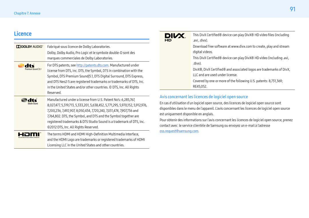 Samsung LH55PMFXTBC/EN, LH43PMFXTBC/EN, LH32PMFXTBC/EN manual Licence, Avis concernant les licences de logiciel open source 