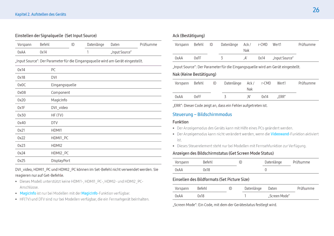 Samsung LH32PMFXTBC/EN, LH43PMFXTBC/EN manual Steuerung Bildschirmmodus, Einstellen der Signalquelle Set Input Source 