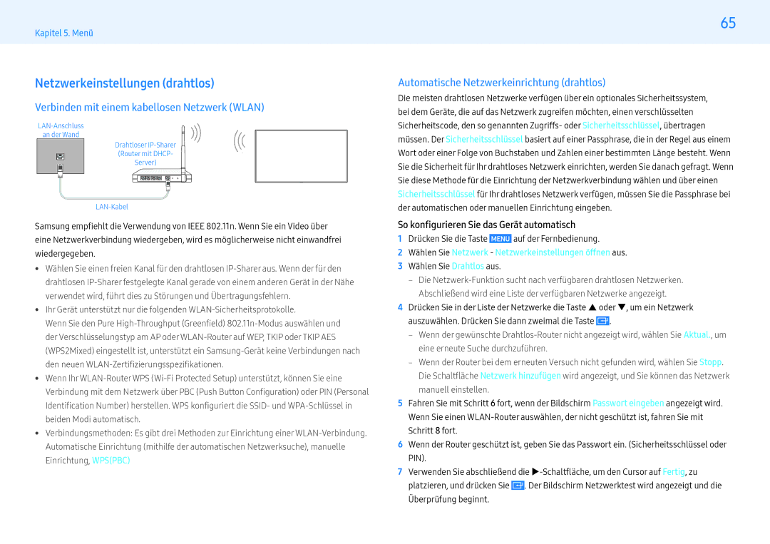 Samsung LH32PMFXTBC/EN Netzwerkeinstellungen drahtlos, Verbinden mit einem kabellosen Netzwerk Wlan, Überprüfung beginnt 