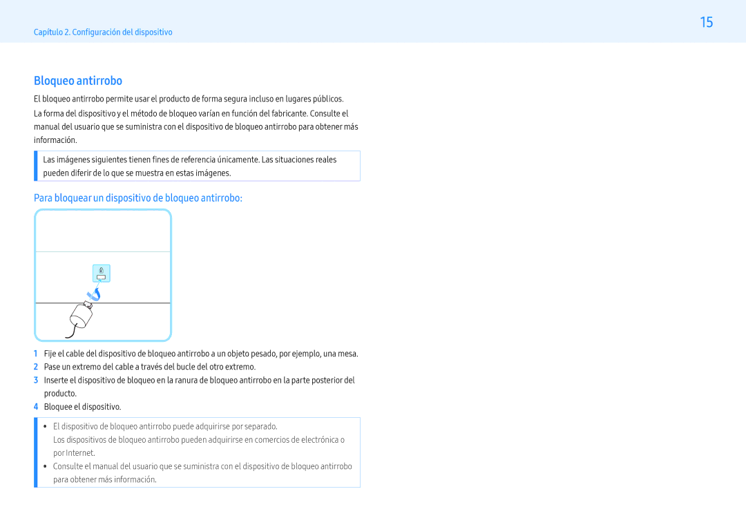 Samsung LH43PMFXTBC/EN, LH55PMFXTBC/EN, LH32PMFXTBC/EN Bloqueo antirrobo, Para bloquear un dispositivo de bloqueo antirrobo 