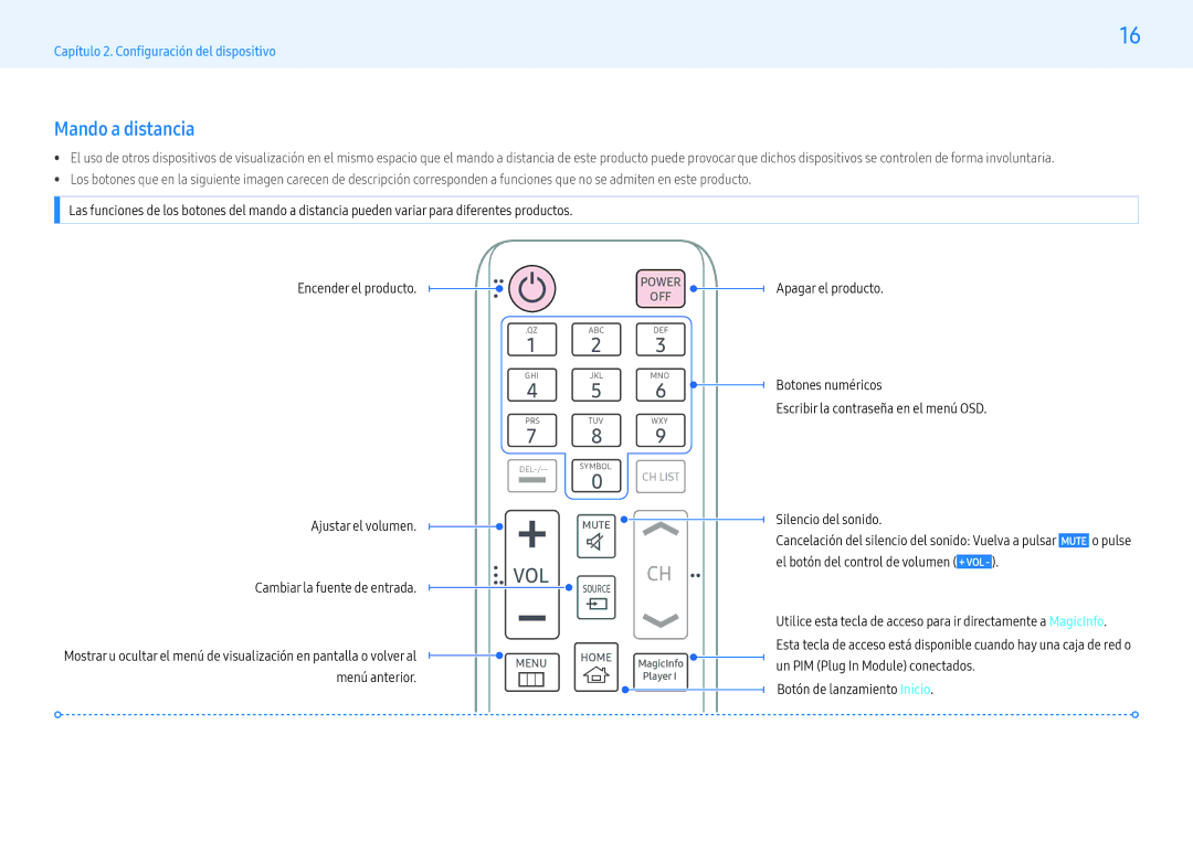 Samsung LH55PMFXTBC/EN, LH43PMFXTBC/EN, LH32PMFXTBC/EN manual Mando a distancia, Vol 