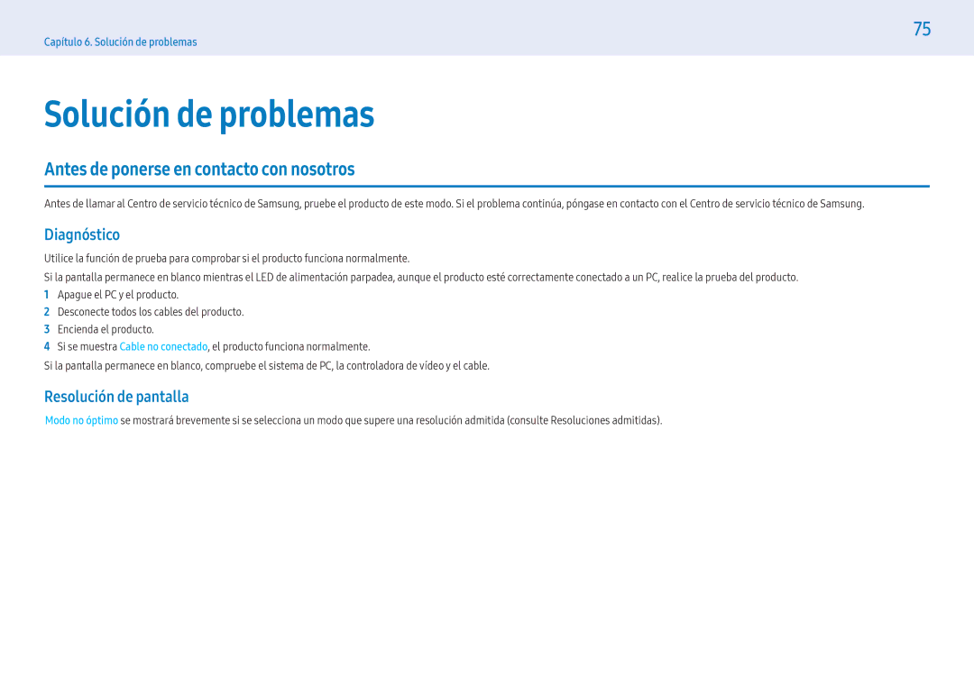 Samsung LH43PMFXTBC/EN, LH55PMFXTBC/EN manual Solución de problemas, Antes de ponerse en contacto con nosotros, Diagnóstico 